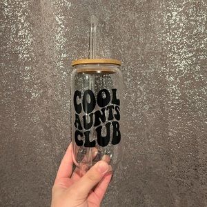 Cool aunts club 16oz glass cup with lid and straw